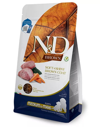 FARMINA N&D BROWN - DOG Dry Lamb Spirulina&Carrot PUPPY MED&MAX 2 kg