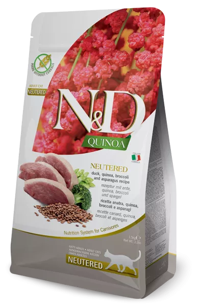 FARMINA N&D QUINOA - CAT Dry NEUTERED Duck Broccoli&Asparagus ADULT 1,5 kg