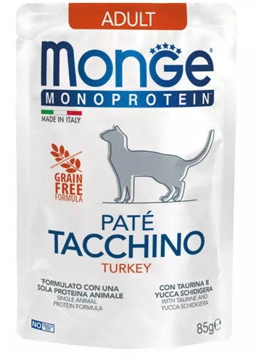 Monge Monoprotein Adult begrūdis konservuotas pašaras katėms su kalakutiena 85g