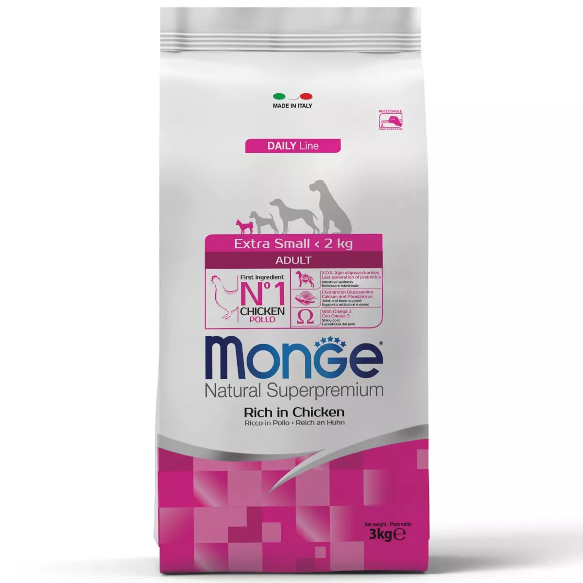 Monge visavertis sausas pašaras suaugusiems labai mažų veislių šunims su vištiena 3 kg