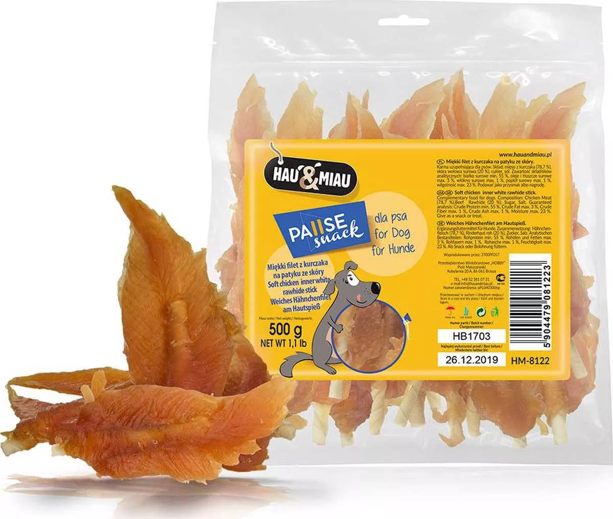 Hau&Miau Vištienos file ant baltų pagaliukų 500g
