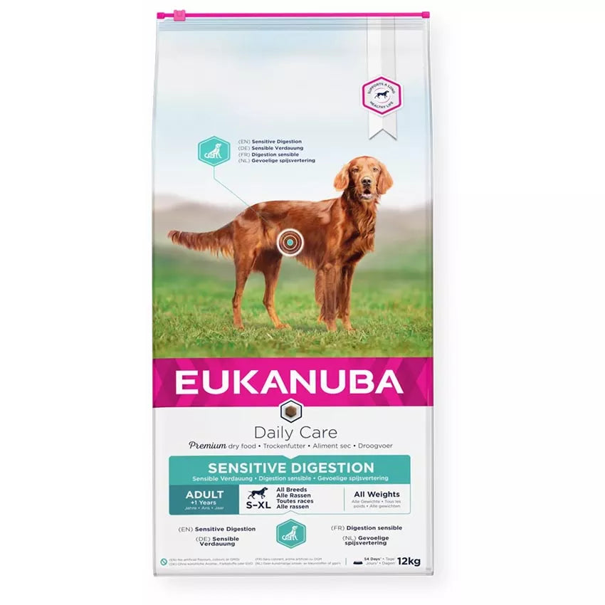 Eukanuba Daily Care Sensitive Digestion Adult visavertis pašaras suaugusiems jautrų virškinimą turintiems šunims 12kg