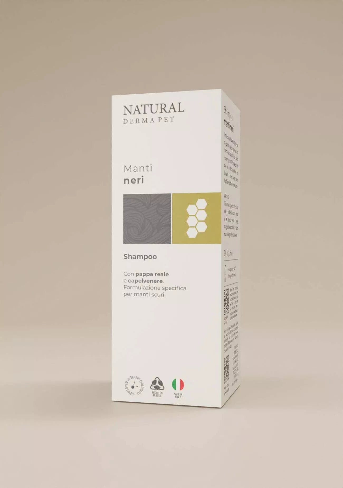 Natural Derma Pet Šampūnas šunims, suteikiantis blizgesio – formulė juodam kailiui su bičių pieneliu ir paprastuoju papartėliu