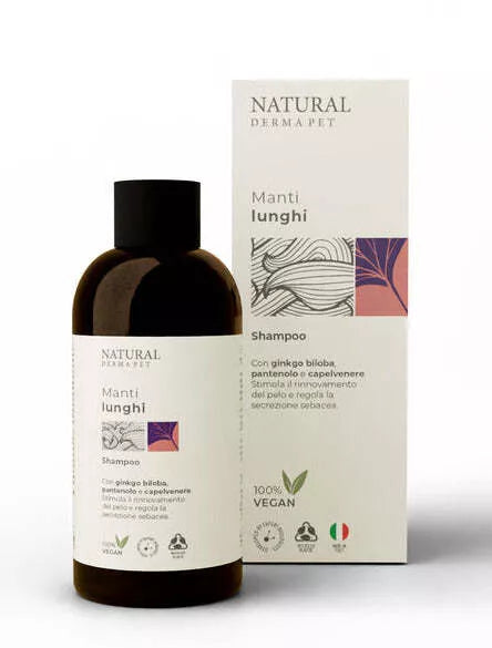 Natural Derma Pet Šunų šampūnas ilgų plaukų veislei – Ratą atpainiojanti formulė su pantenoliu ir ginkmedžio ekstraktu