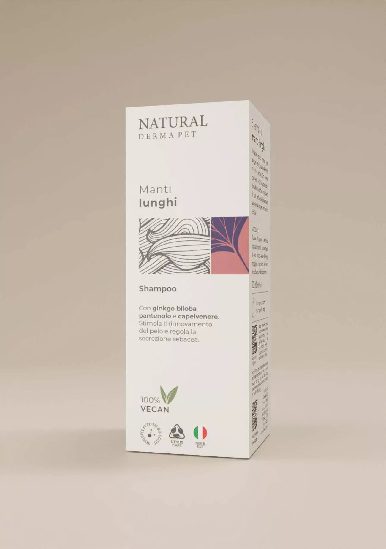 Natural Derma Pet Šunų šampūnas ilgų plaukų veislei – Ratą atpainiojanti formulė su pantenoliu ir ginkmedžio ekstraktu