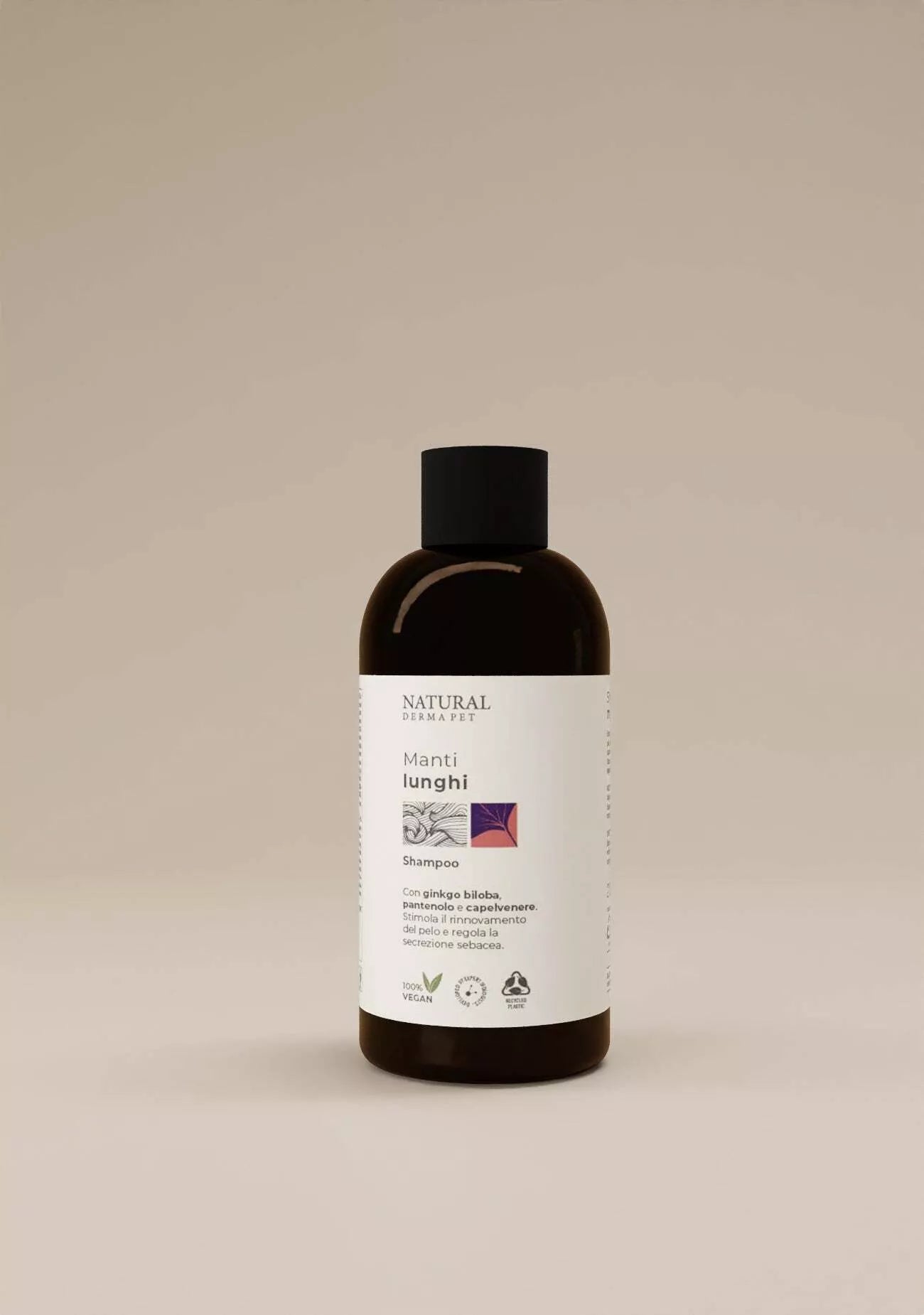 Natural Derma Pet Šunų šampūnas ilgų plaukų veislei – Ratą atpainiojanti formulė su pantenoliu ir ginkmedžio ekstraktu