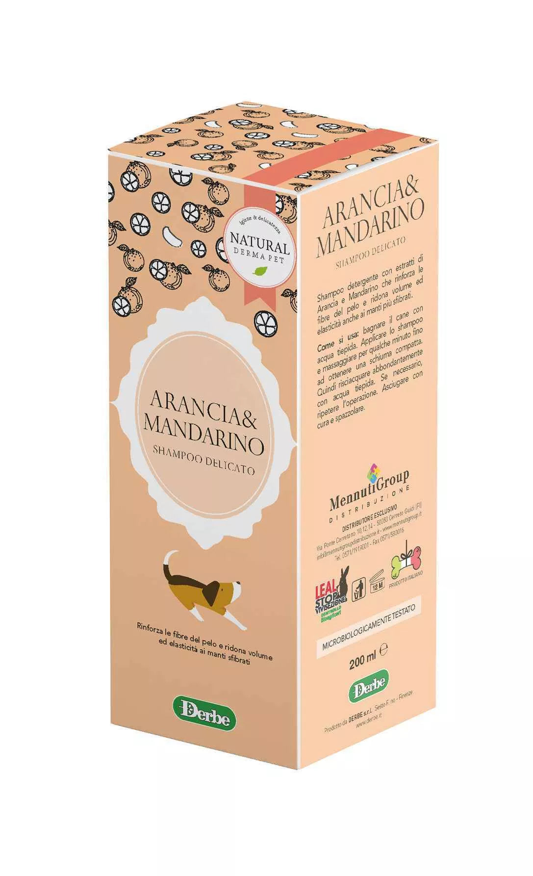 „Natural Derma Pet“ stiprinamasis šampūnas šunims su apelsinų ir mandarinų kvapu, atgaivinantis, 200 ml