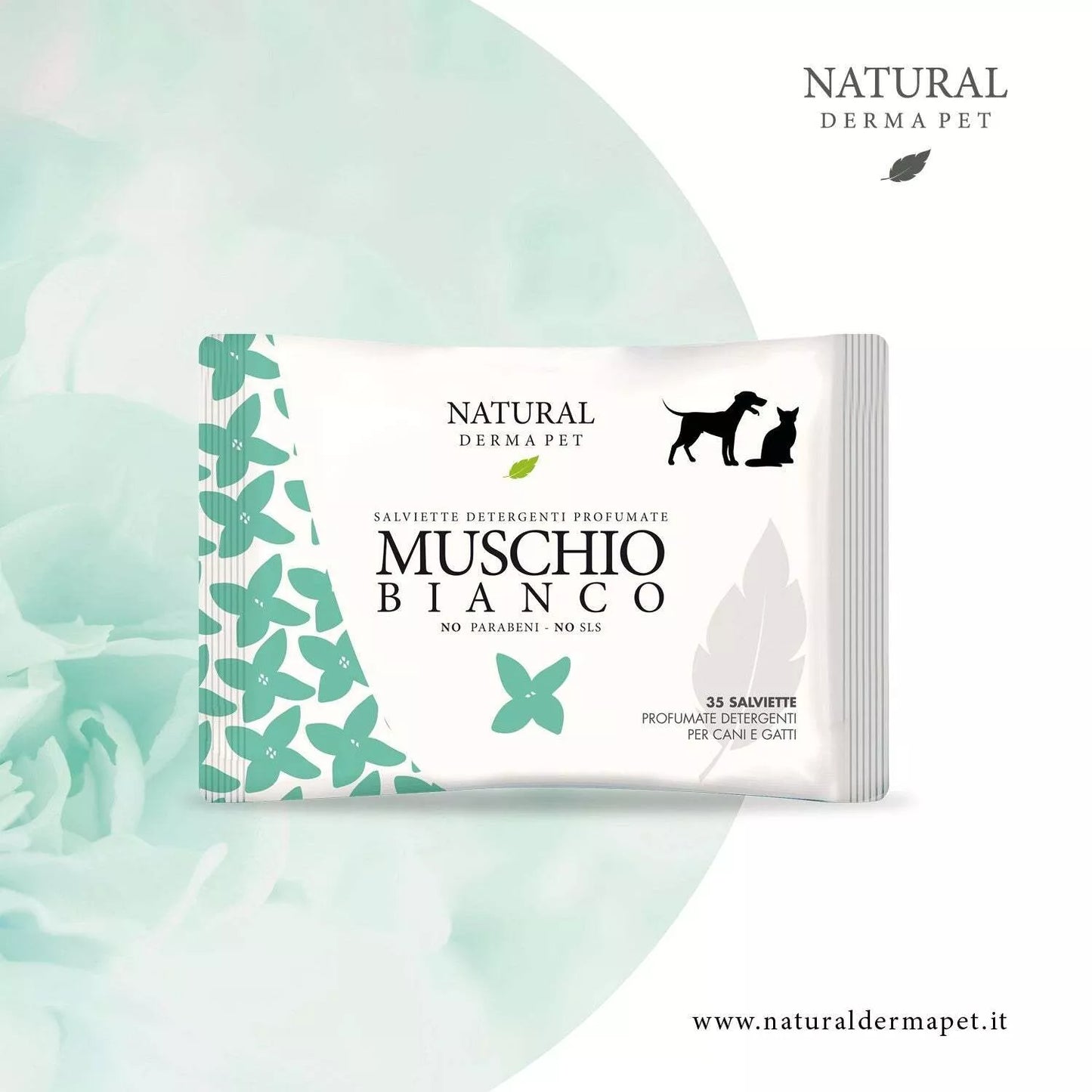 Natūralūs „Derma Pet“ valymo servetėlės – „White Musk“ kvapo, švelnus valymas, 35 vnt.