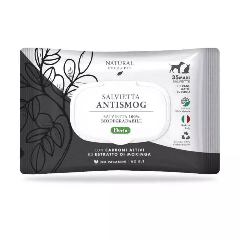 Natural Derma Pet Funkcinės valomosios servetėlės – anglis ir moringa, nuo smogo, 35 vnt.