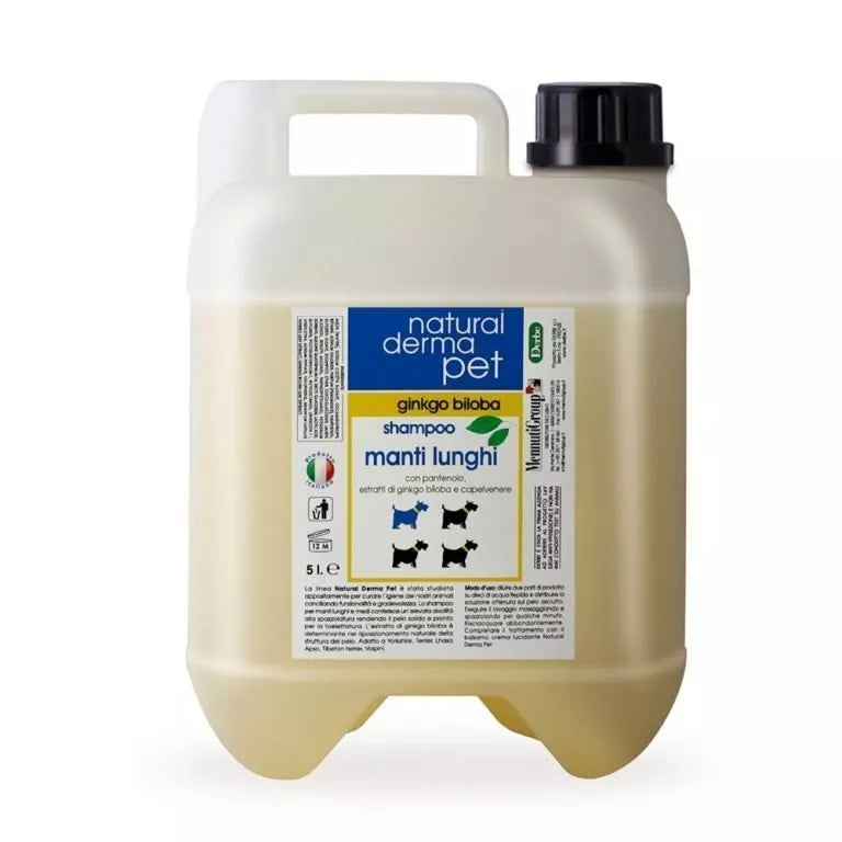 Natural Derma Pet Šunų šampūnas ilgų plaukų veislei – Ratą atpainiojanti formulė su pantenoliu ir ginkmedžio ekstraktu