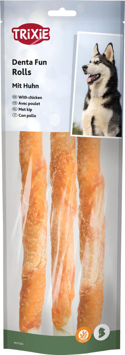 Trixie Denta Fun skanėstai šunims, kramtomi vištienos suktinukai 250 g